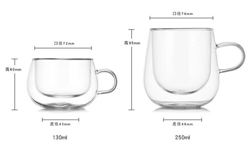 130ml 250ml Heat Resistant Double Wall Glass Kitchenware Glassware Coffee Tea Juice Water Milk Wine Beer Drinking Mugs Cup