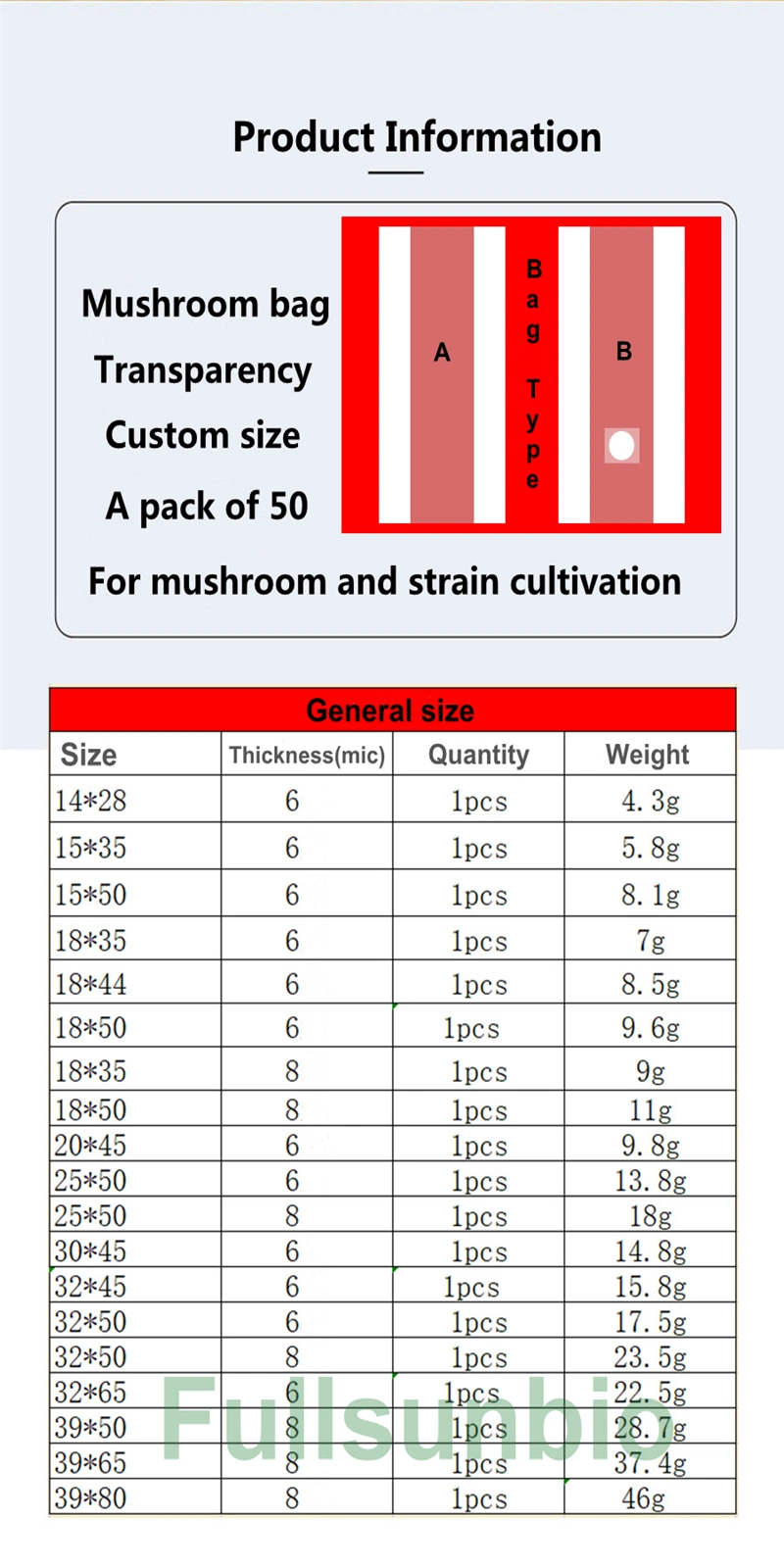 Utoclavable Gusseted 50-Pack Tear Resistant Strong 0.2 Micron Filter Breathable Mushroom Growing Bag