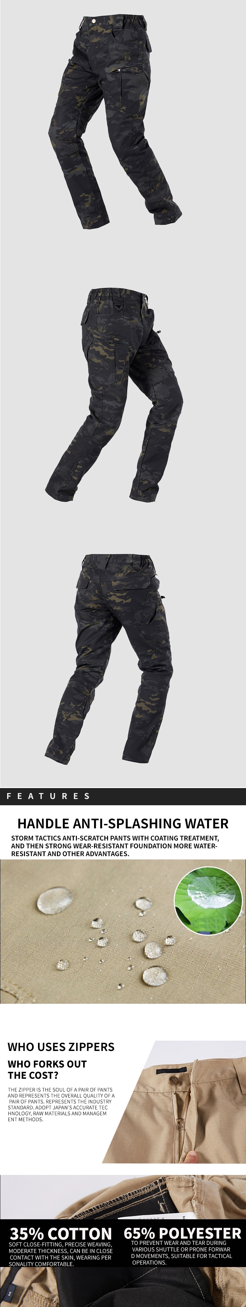 X8 Men&prime;s Tear Resistant and Waterproof Outdoor Hiking Pants Polyester Cotton Pants