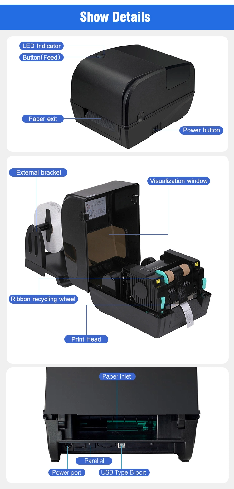 203dpi Direct Thermal Transfer Garment Washing Care Label Printer &amp; Washable Barcode Textile Clothing Label Stickers Printer (HCC-2054TA)