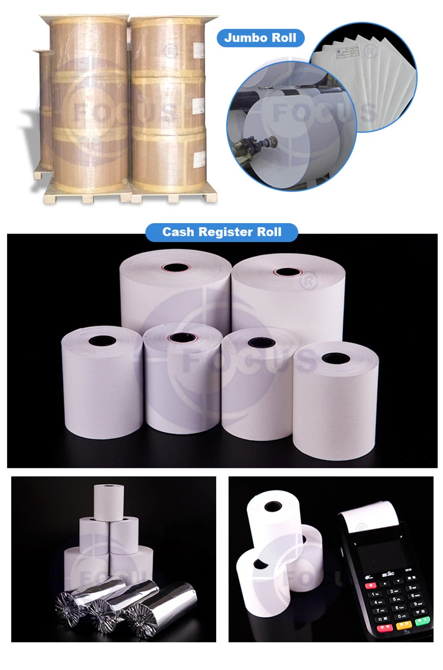100% Virgin Wood Pulp Non Top Coated 65GSM 70GSM Thermal Paper for Self-Adhesive Water Proof Thermal Paper Jumbo Roll