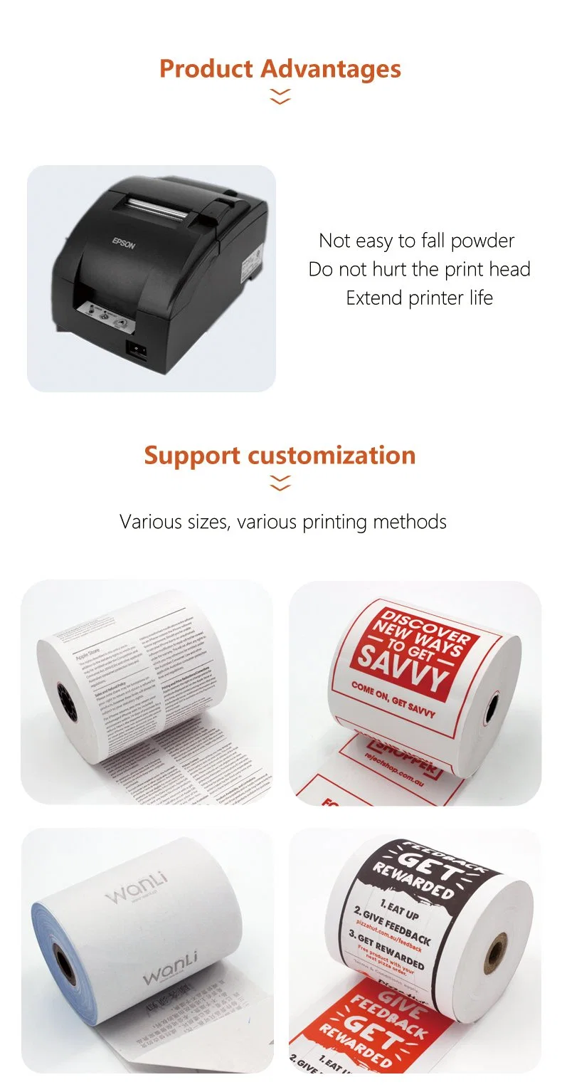 ISO9001 57mm 80mm Thermal Paper Top Coated Thermal POS Paper BPA Free Thermal Paper Rolls