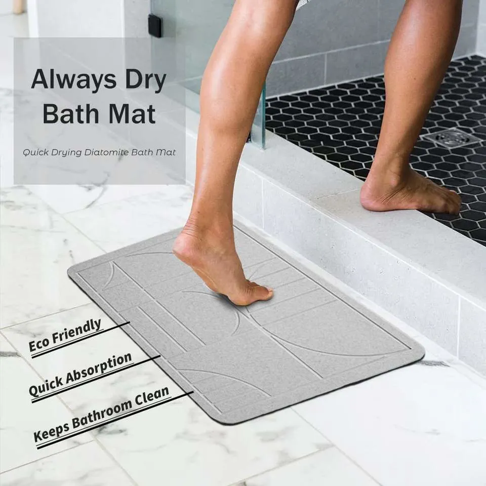 Absorbant Quick Dry Non Slip Diatomite Stone Bath Fast Water Drying Diatom Mud Foot Pad Bathroom Floor Mats Rugs Diomataceous Earth Bath Mat