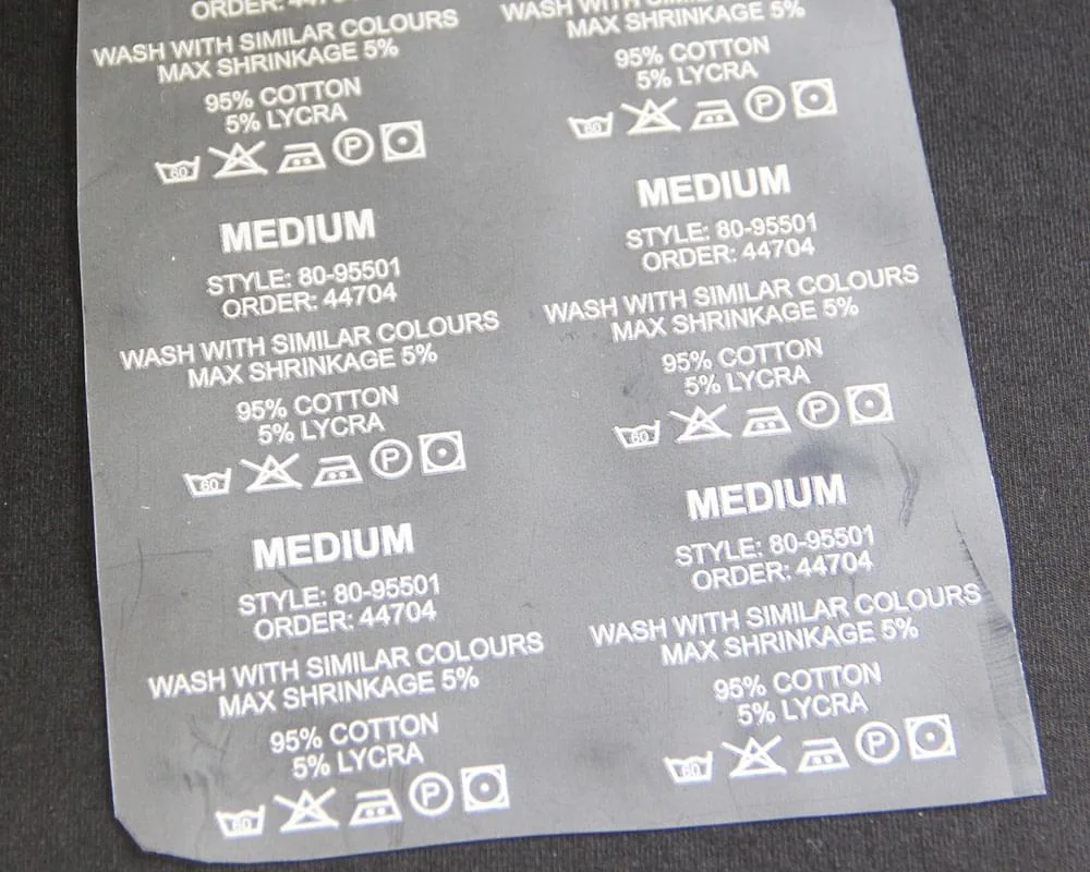 Screen Heat Transfer Printed Wash Care Clothing Label for Garment Tagless Label