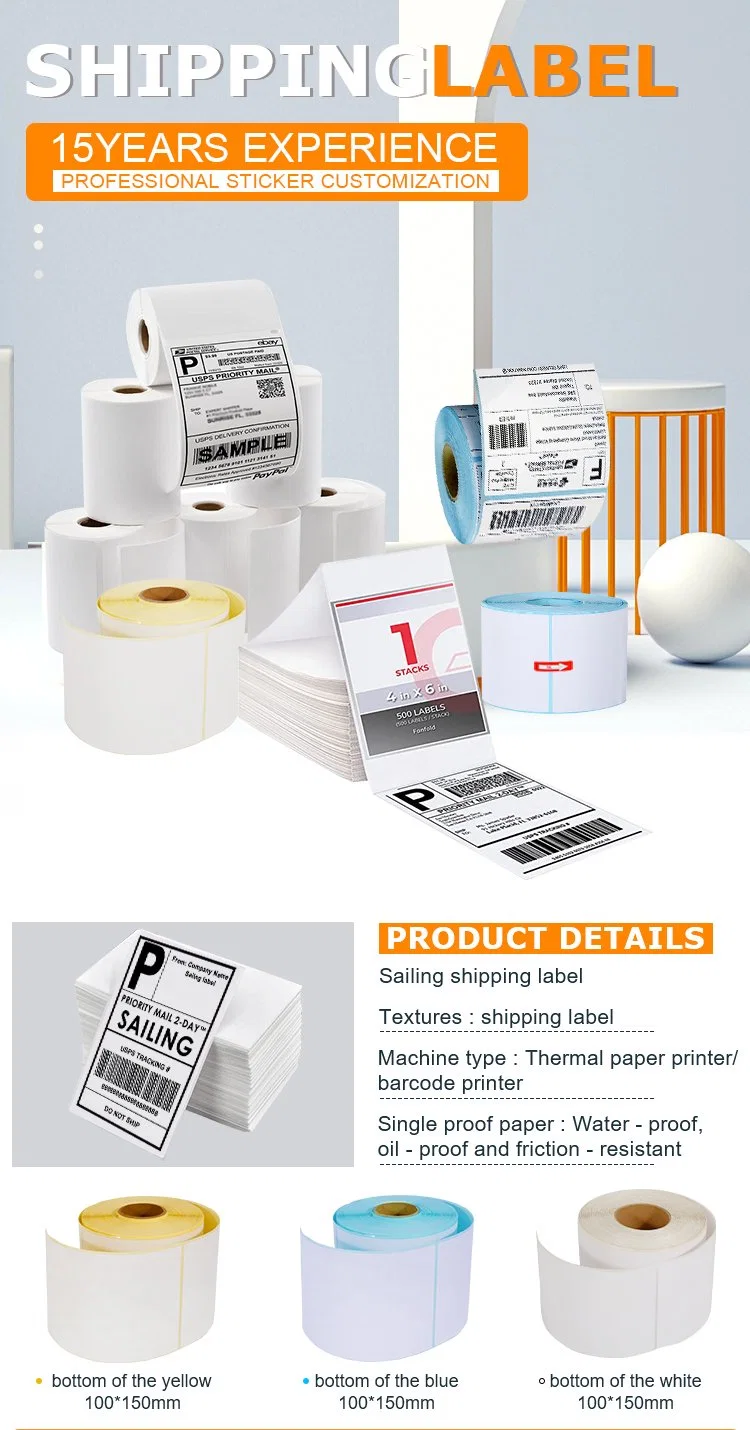 Factory Price Customized Packaging Adhesive Shipping Colorful Printed Direct Thermal Label Stickers Support 4X6 6X4 4X2 Inch