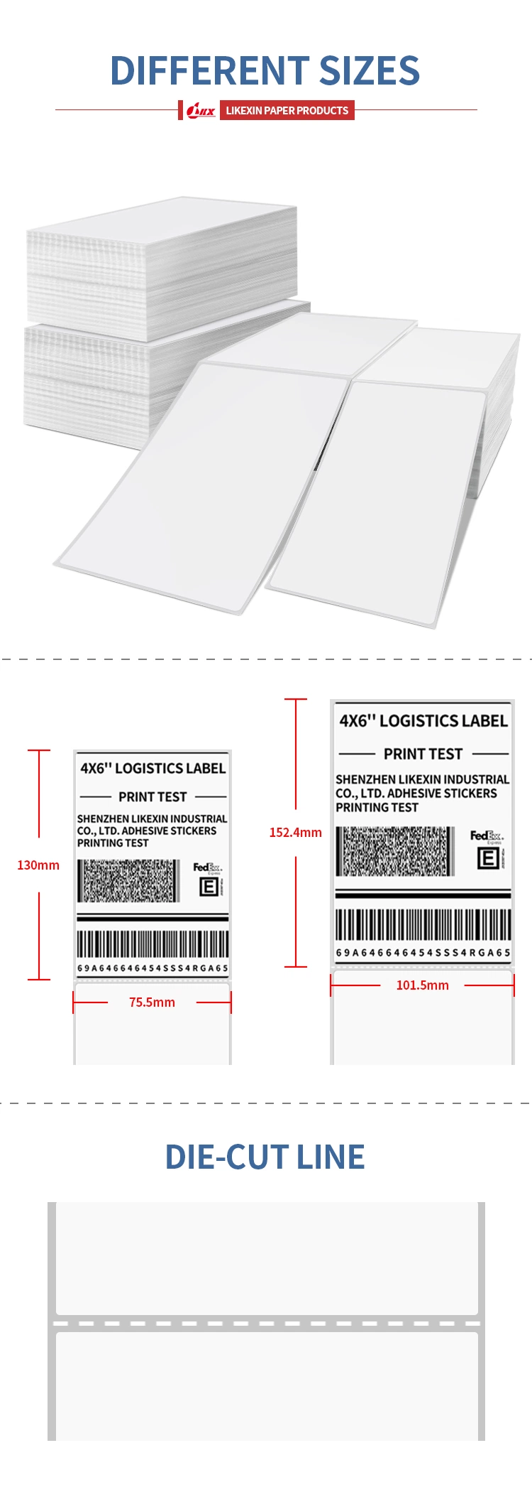 Customized Zebra Shipping Label Sticker Rolls 4 X 6 Direct Thermal Fanfold Labels