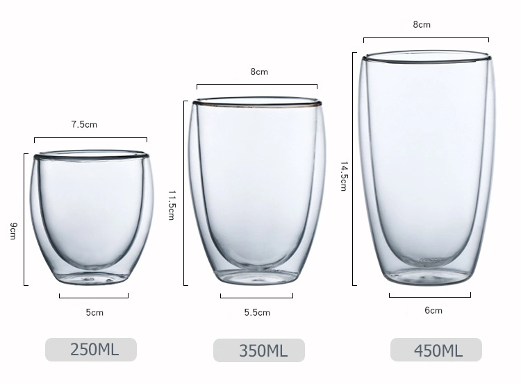 250ml 350ml 450mlheat Resistant Borosilicate Double Wall Glass Kitchenware Glassware Coffee Tea Water Milk Wine Beer Drinking Cup Mugs