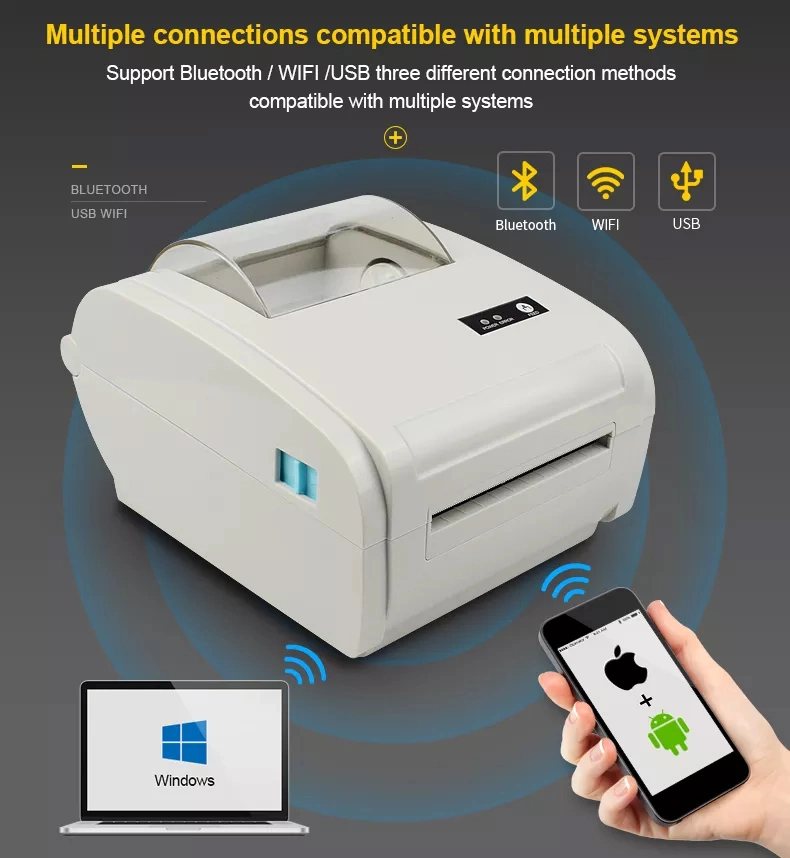 New Update 110mm White Color Blue Tooth Direct Thermal Label Printer Barcode Sticker Printer Machine for Supermarket