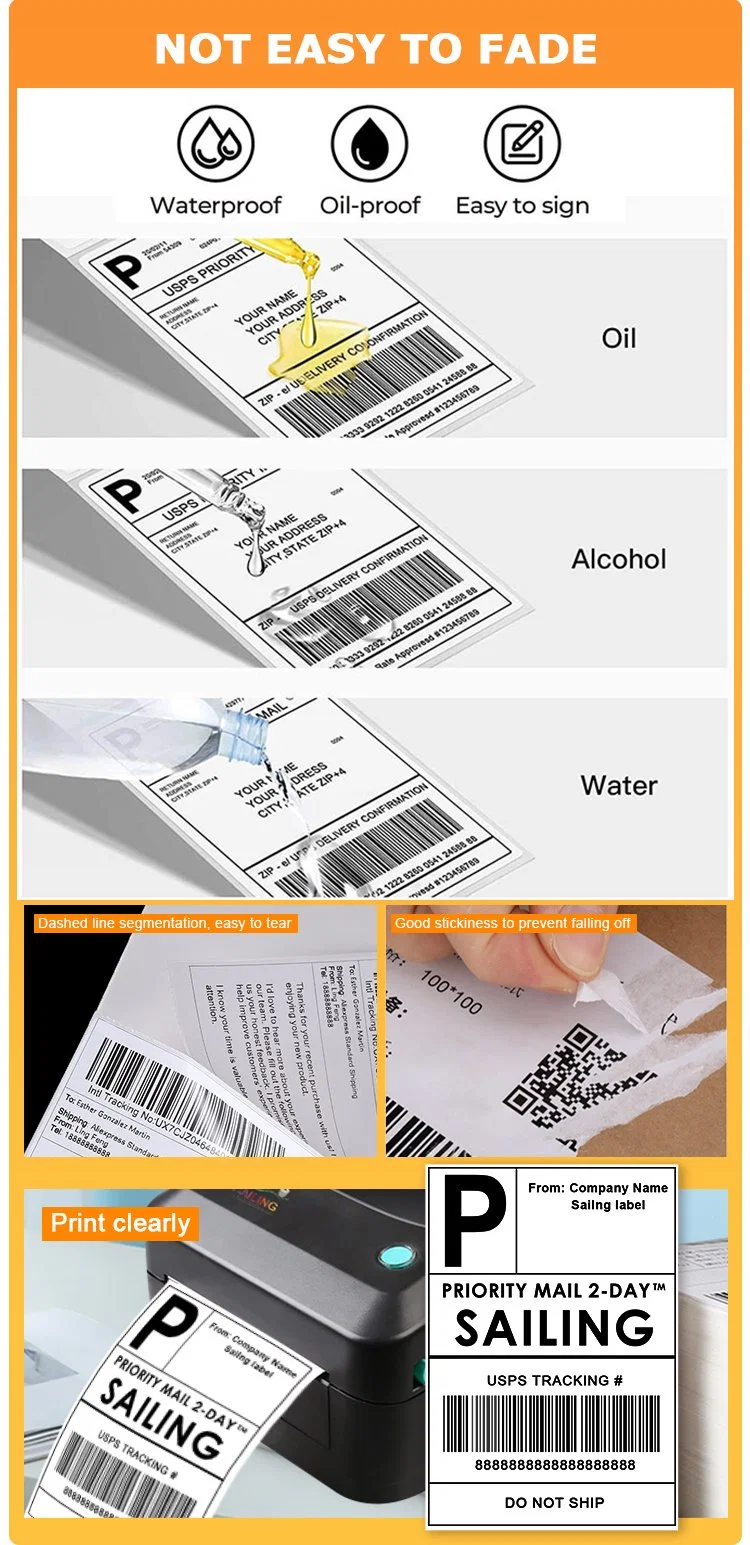 High Quality 4X6 Thermal Shipping Label Direct Thermal Custom Labels Stickers