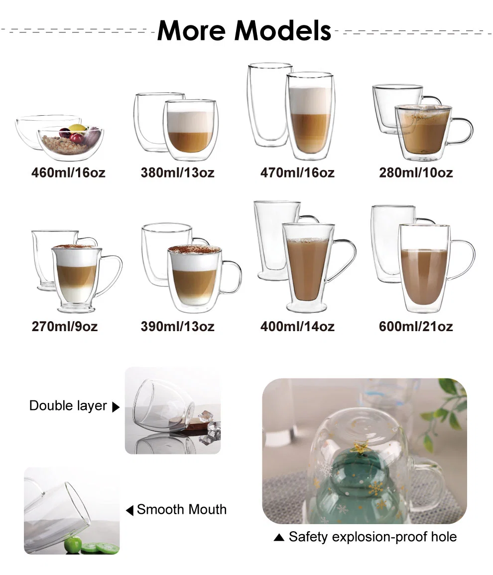 80ml 150ml 250ml 350ml 450ml 550ml 650ml Heat Resistant Borosilicate Double Wall Glassware Coffee Tea Water Milk Wine Beer Drinking Cup