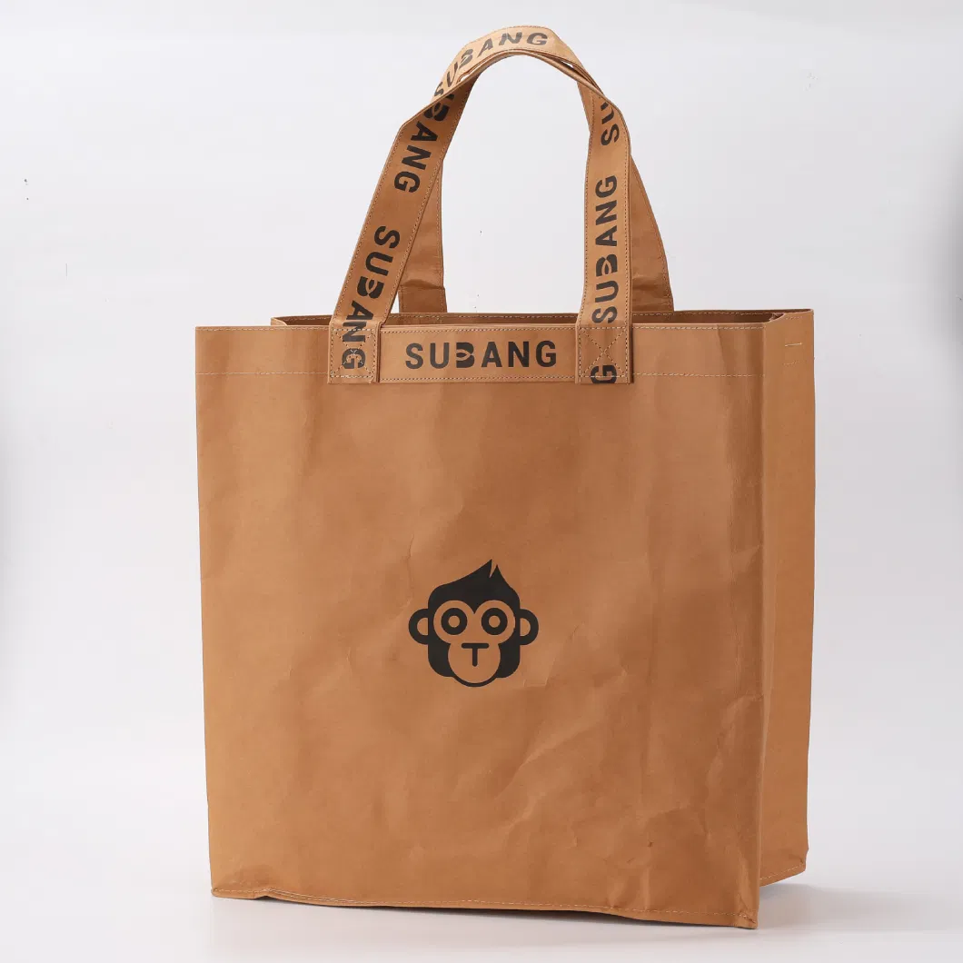 Wholesale High Quality Reusable Custom Logo Print Waterproof Washable Plain Brown Kraft DuPont Tyvek Paper Packaging Shopping Tote Bag