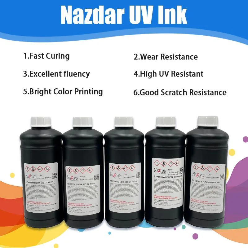 Printing Ink Nazdar Nem500 Digital LED Inkjet Printer UV Ink Price for G5 G6 Print Heads Original