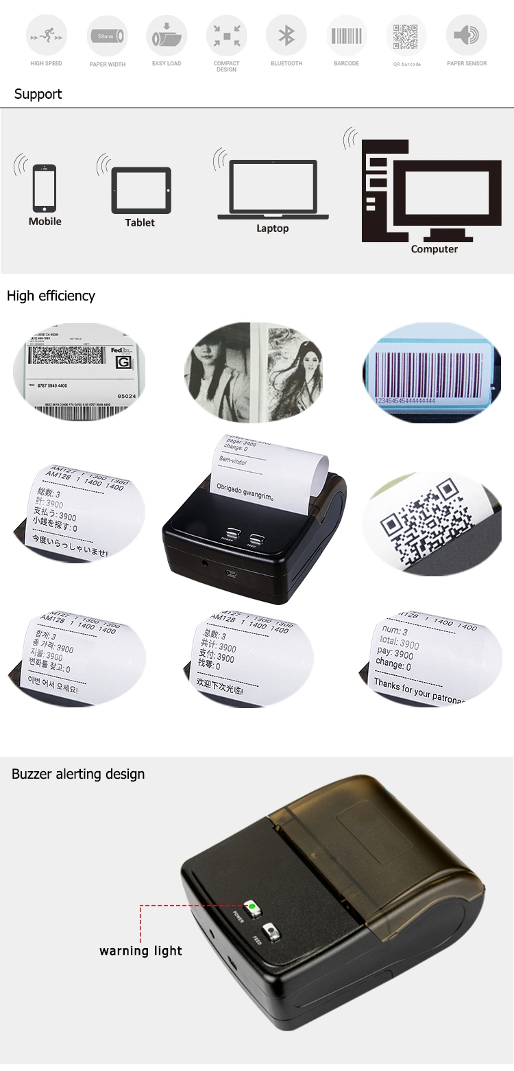 Mini Portable Wireless Thermal Printer Handheld Receipt Label Printer for Shop