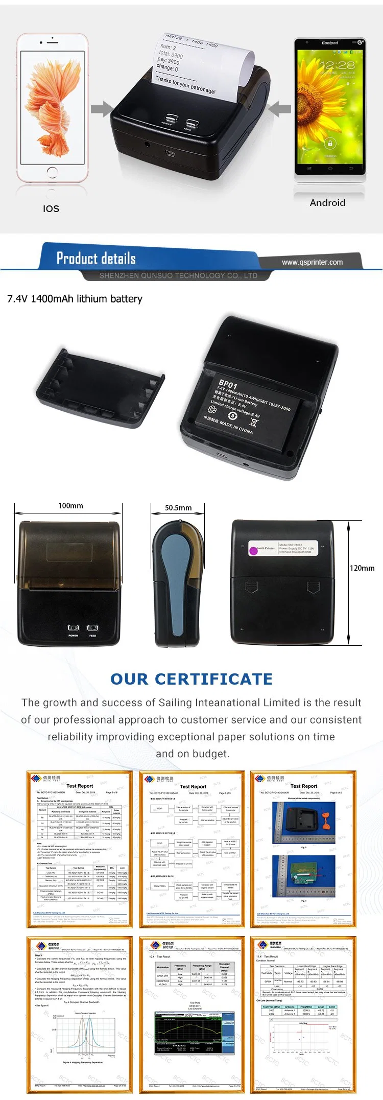Mini Portable Wireless Thermal Printer Handheld Receipt Label Printer for Shop