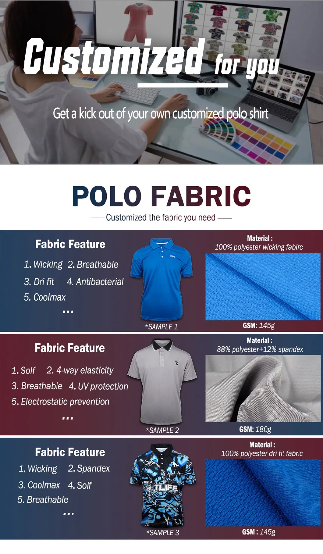 Custom Polyester Spandex Print Quickly Dry Golf Polo Shirts