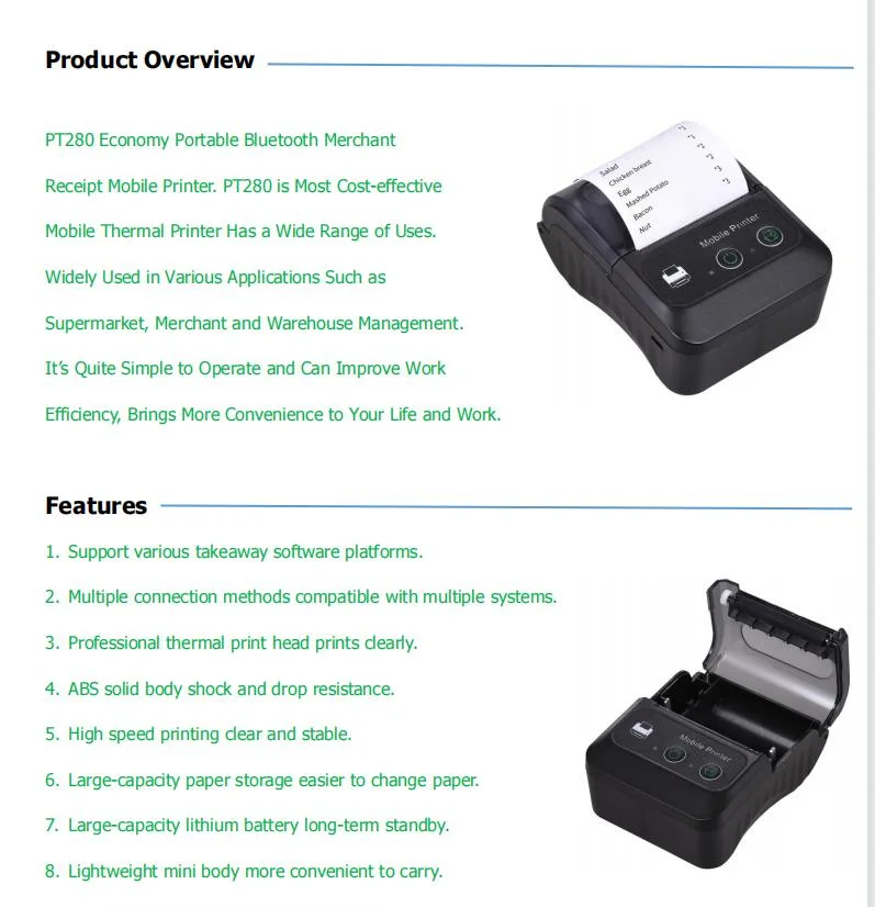 Wireless Portable Receipt Label Printer Ticket Direct Thermal Mobile Printer