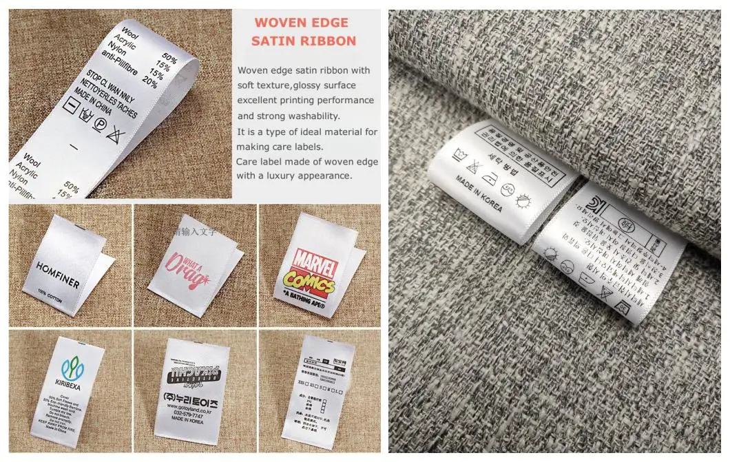 Wholesale 100% Polyester Double Side Single Side Woven Edge Sain Label for Garment Care Label