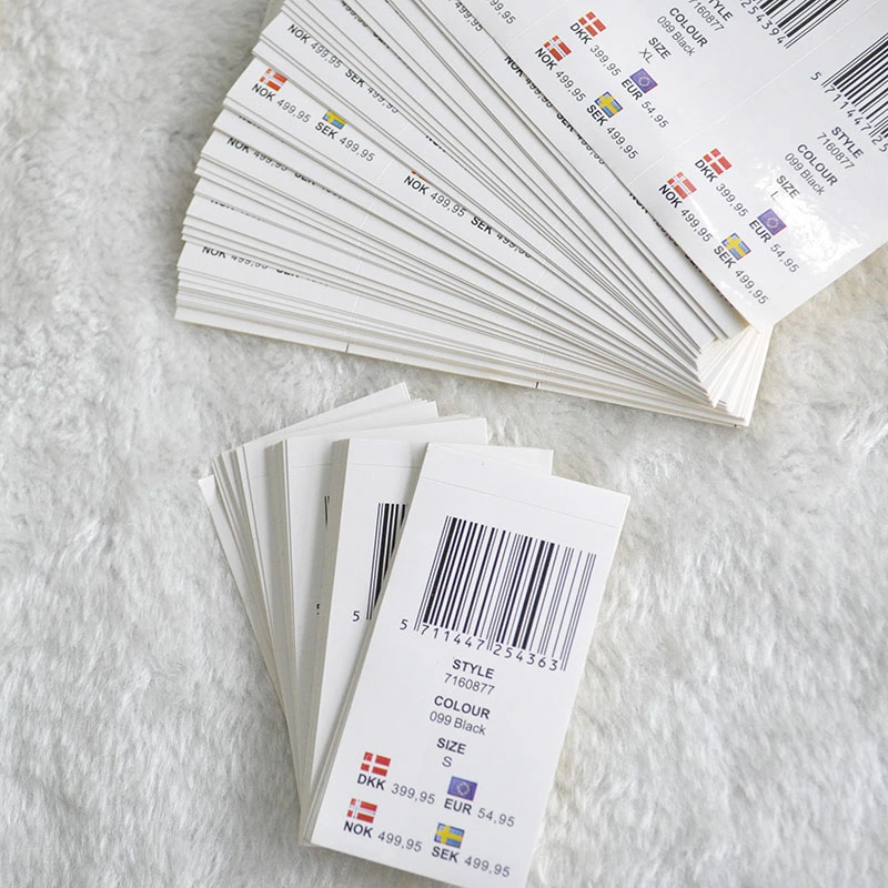 Barcode Stickets Attached Back Hangtag for Garment Labels