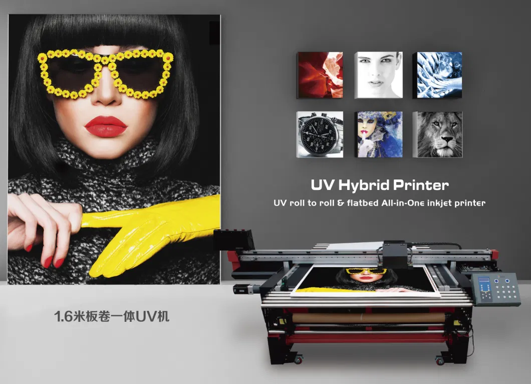 Digital Flatbed UV Hybrid Label Roll to Roll Printer Huv-1600 with Cmyk White Color