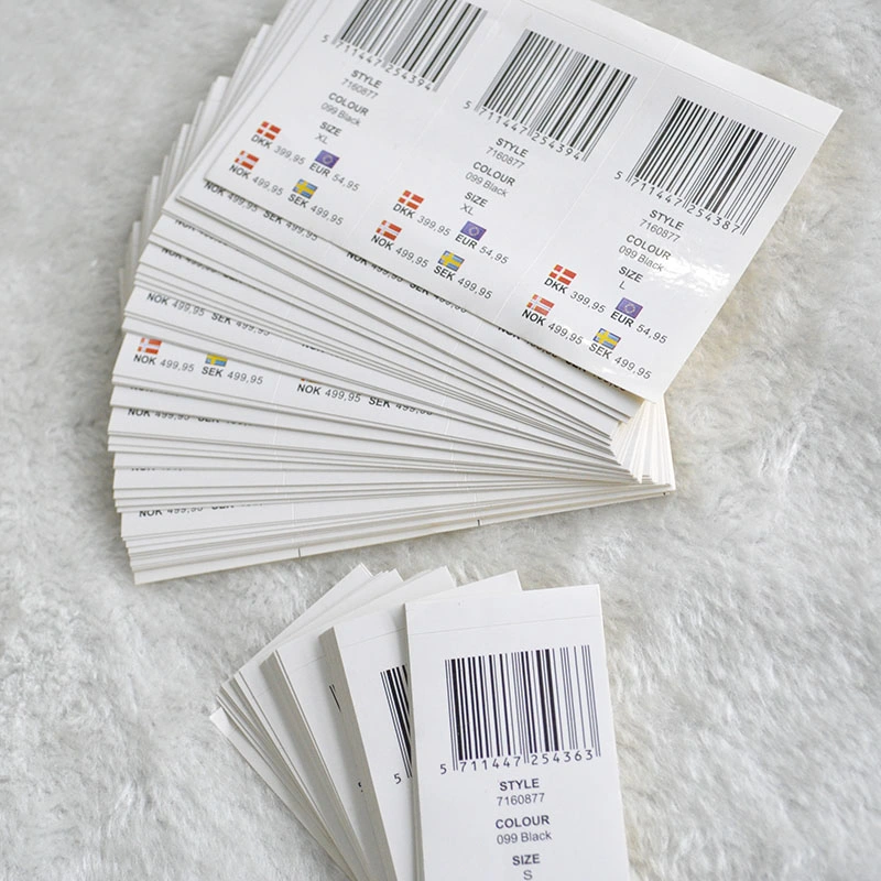 Barcode Stickets Attached Back Hangtag for Garment Labels