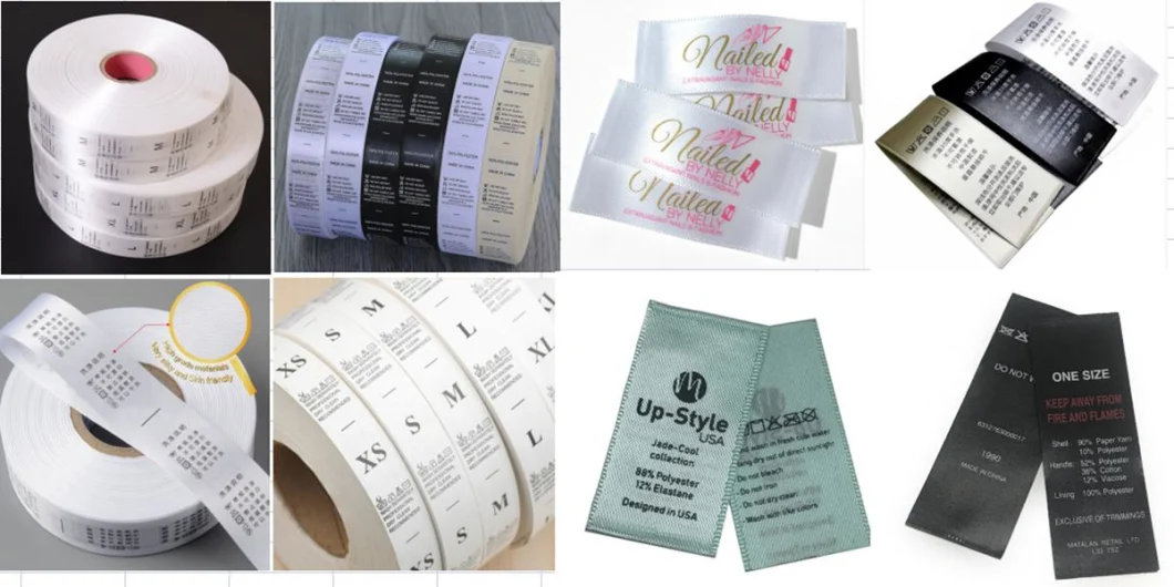 High Quality Satin Printed Label Straight Cut Double Sided Printing Satin Material Garment Wash Care Label