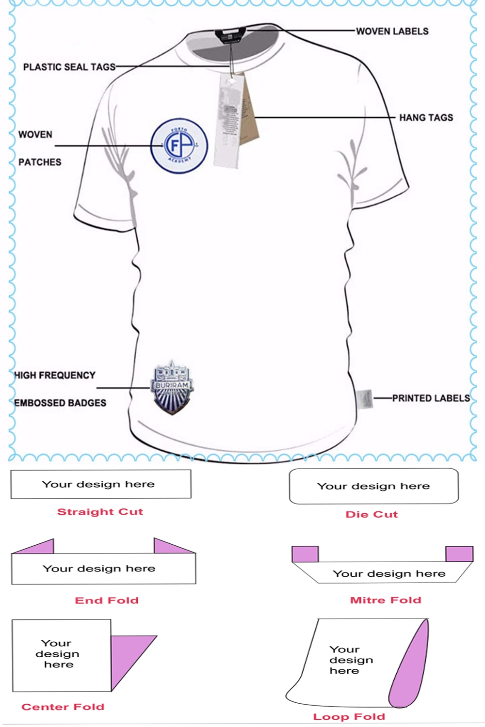 Custom Fancy T-Shirts Size Flexo Printing Labels