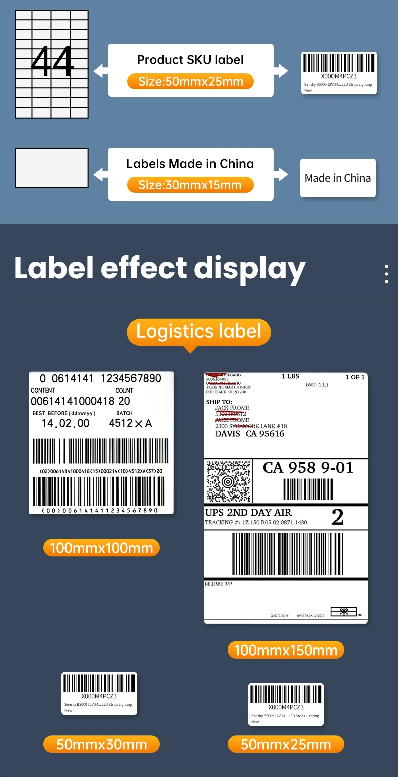 Fanfold Direct Thermal 4X6 Shipping Labels Waterproof Custom Logo Printing Barcode Label