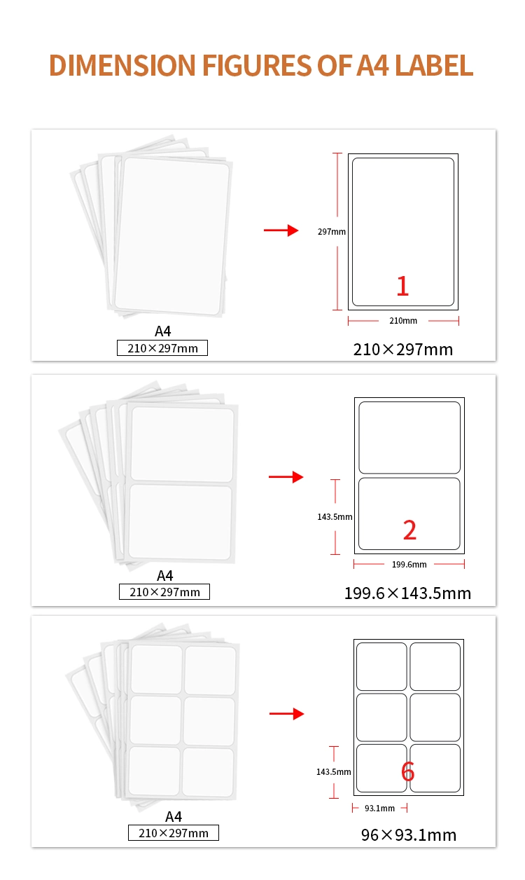 Adhesive Stickers A4 Custom Size Shipping Labels for Inkjet and Laser Printer