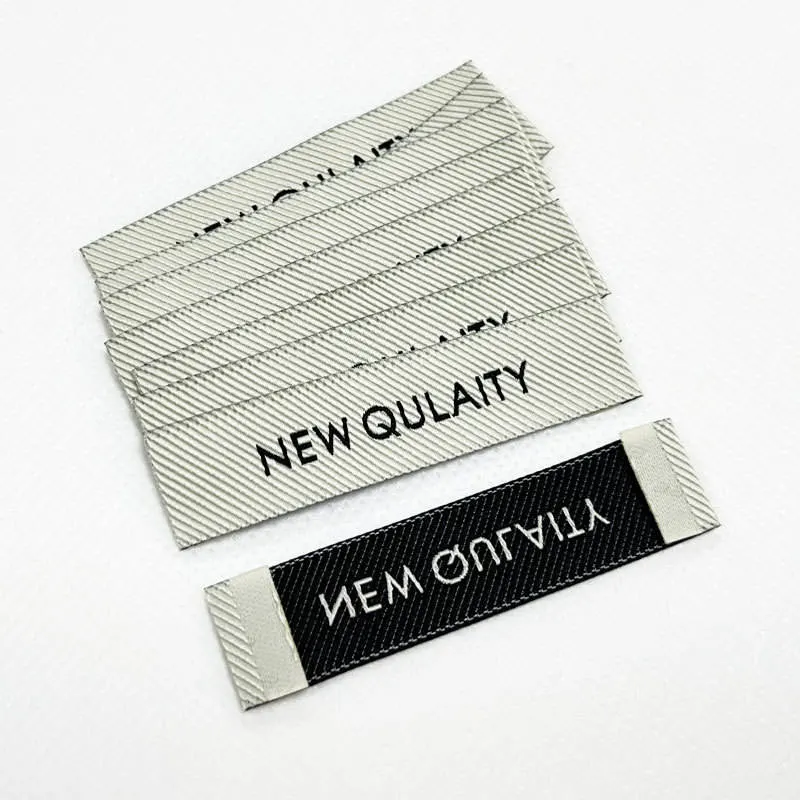 Custom Sewing on Cotton Label Folded White Cotton Screen Printed for Private Clothing Clothes Neck Label