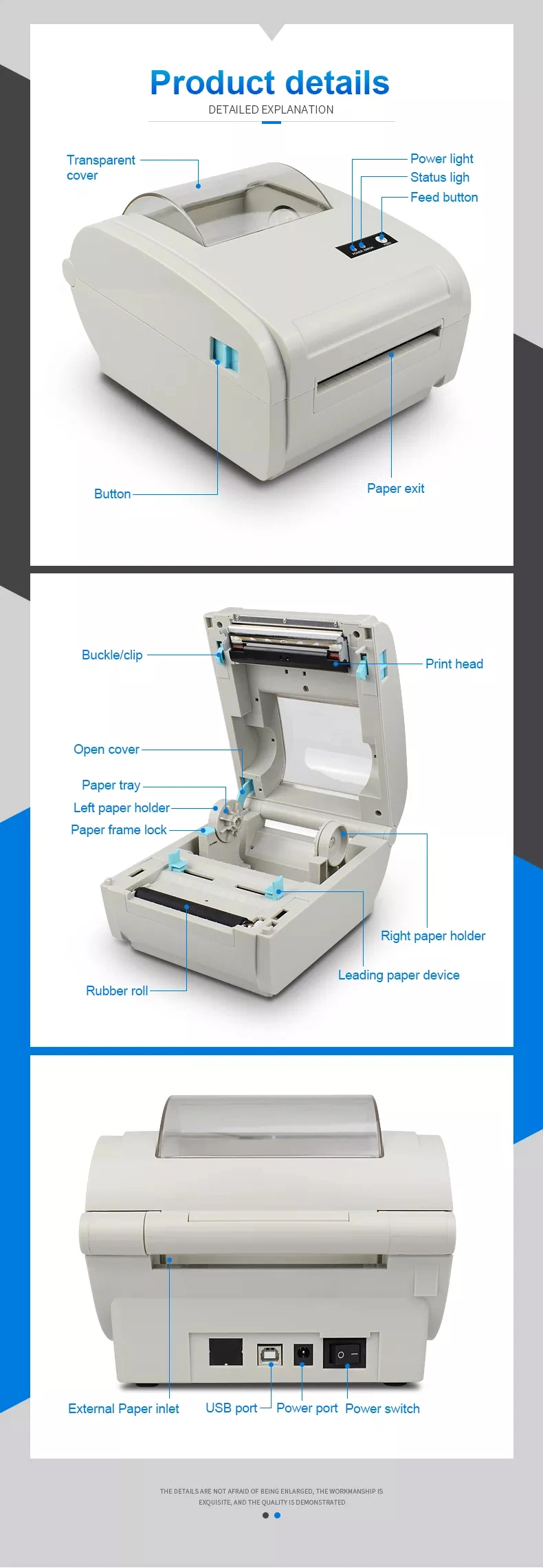 110mm USB Bluetooth Sticker Printing Machine POS Industrial Thermal Label Printer