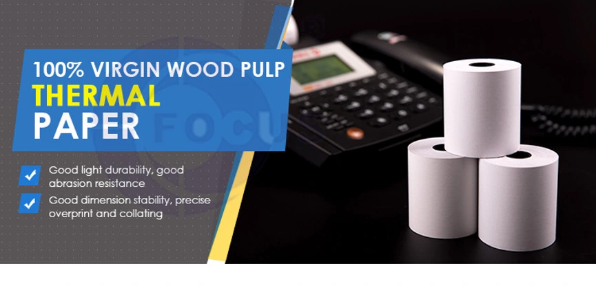 100% Virgin Wood Pulp Non Top Coated 65GSM 70GSM Thermal Paper for Self-Adhesive Water Proof Thermal Paper Jumbo Roll