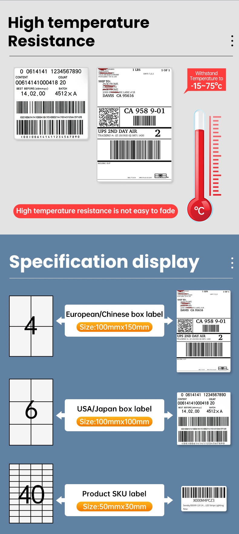 Fanfold Direct Thermal 4X6 Shipping Labels Waterproof Custom Logo Printing Barcode Label