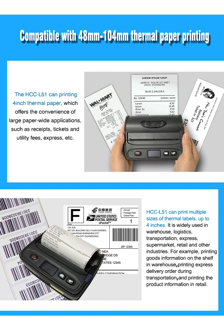4 Inch 58mm Desktop Bar Code Label Barcode Printer Thermal for Shipping Labels (HCC-L51)