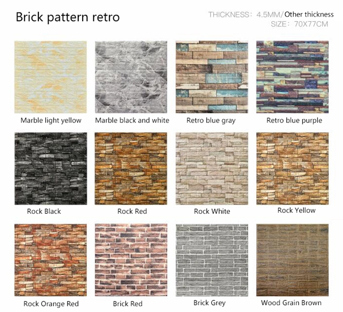 Colorful Brick Pattern Sticker Mural Wall Papers Wall Plastic Brick Sticker 3D