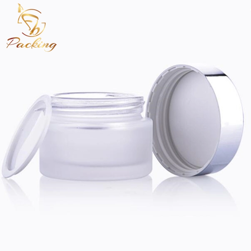 Top Quality Manufacturer 30g Frosted Glass Jar with Silver Aluminum Cap for Cream Candle Container