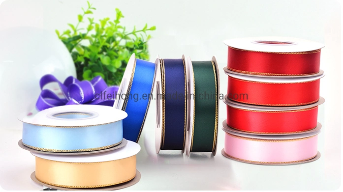 Satin Edge Organza Ribbon with Gold/Silver Lines for Wedding/Flowers/Christmas/Party Decoration
