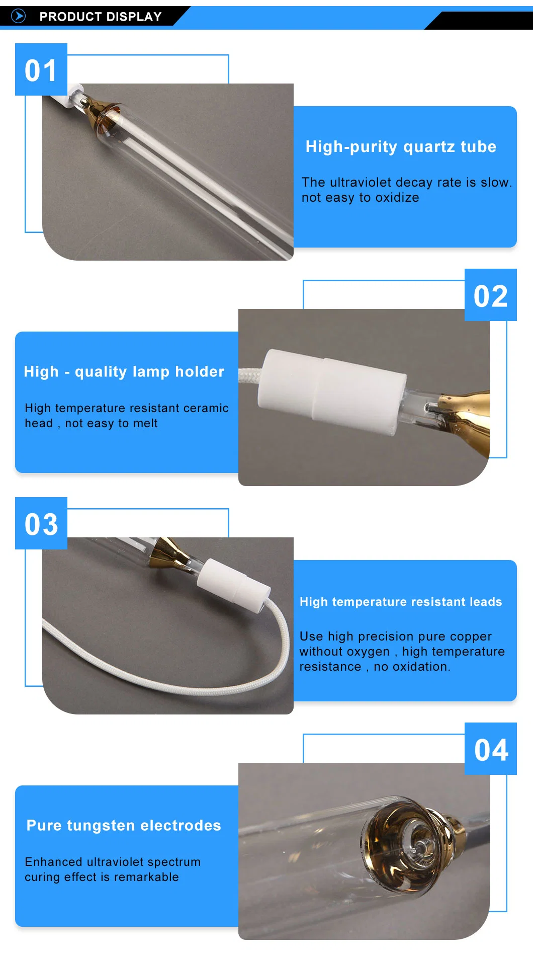 230mm 2000W Ultraviolet Glass Tube UV Curing Light for UV Printing Machine/Inkjet Printers