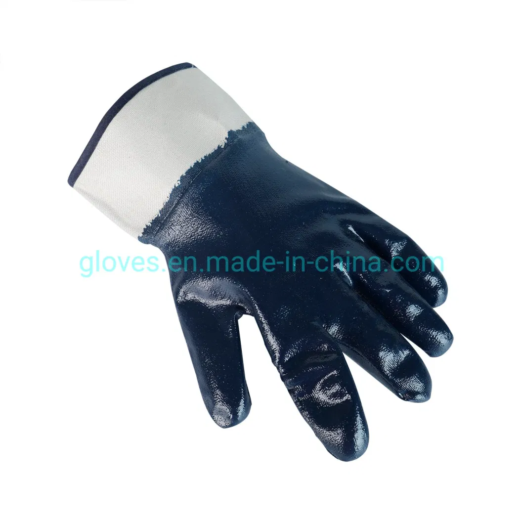 Heavy Duty Anti Acid and Alkali Chemical Oil Proof NBR Cotton Jersey Blue Nitrile Fully Labor Gloves