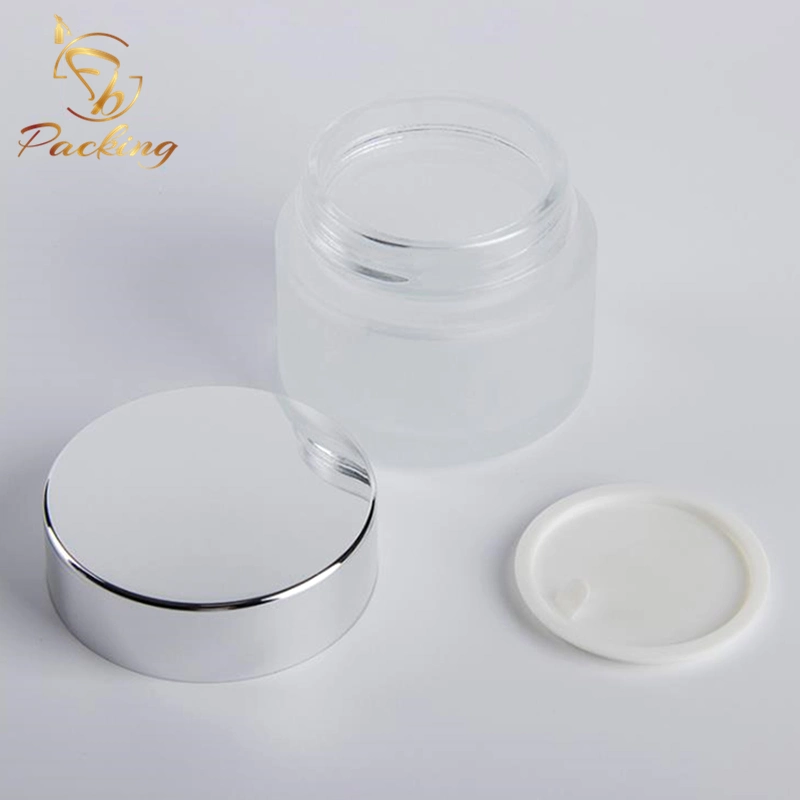Factory Empty Cosmetic Jar 5g 10g 15g 20g 30g 50g 100g Frosted Glass Jar with Shiny Silver Cap