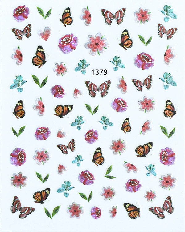 New Laser Nail Art Decals Colorful Flame Butterfly Flower Nail Stickers