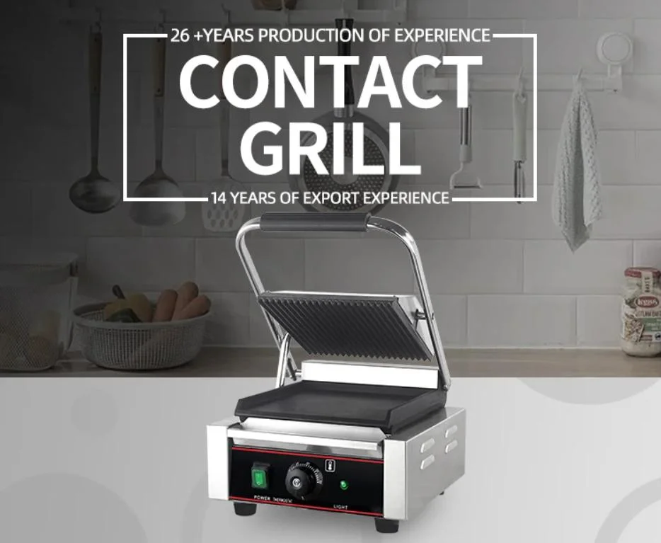 Commercial Equipment Electric Single All Ribbed Press Full 180 Degree Contact Grill Electric Panini Maker for Kitchen