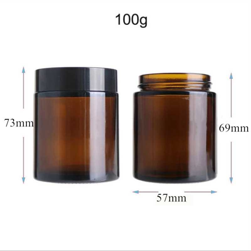 Lightproof Cosmetic Glass Container 100g Amber Glass Jar with Shiny Gold Cap