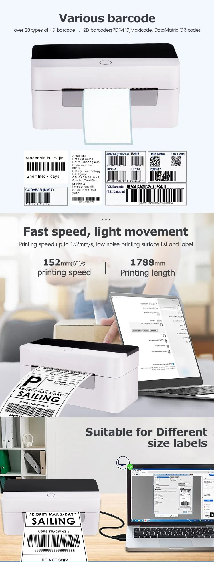 Hot Selling Sailing SL-D463b Mini Handheld Portable 4X6 100*150 Thermal Shipping Label Printer with USB