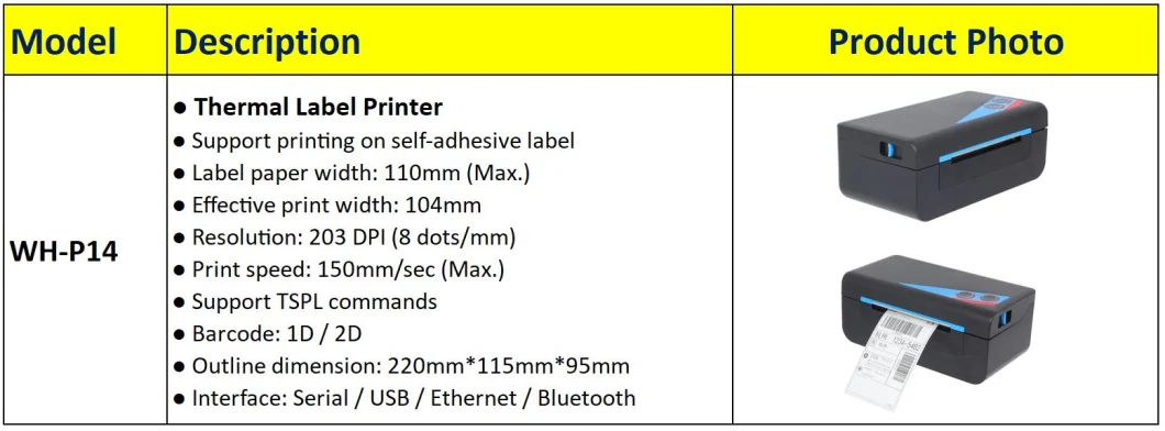 Desktop 110mm Thermal Label Printer with USB Serial LAN Bluetooth