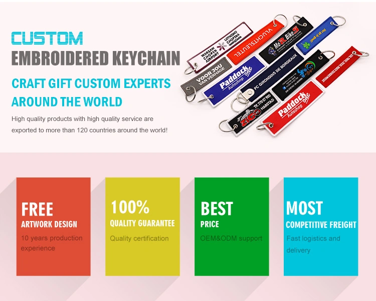 Promotion Wholesale Custom Logo Embroidered Patch Key Ring Holder Airplan Remove Before Flight Textile Fabric Polyester Short Lanyard Embroidery Woven Key Chain