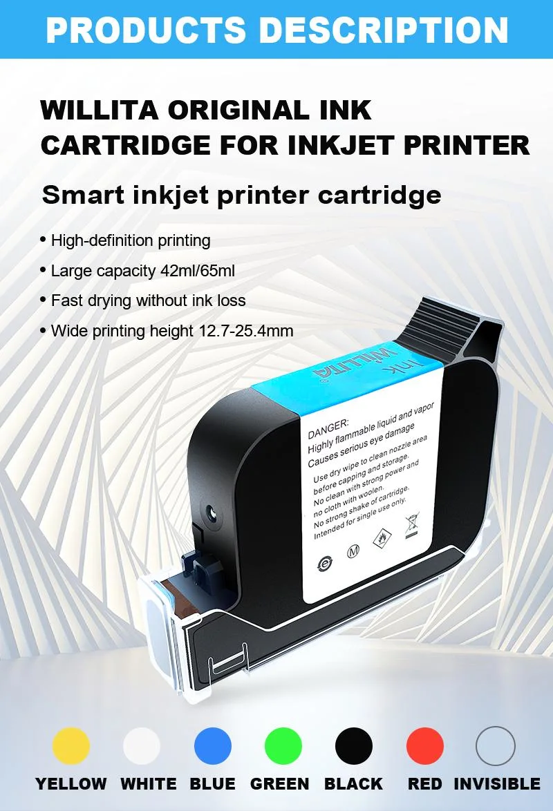 2580 Tij Black Fast Dry Solvent Based Ink Cartridge for Coding Printer