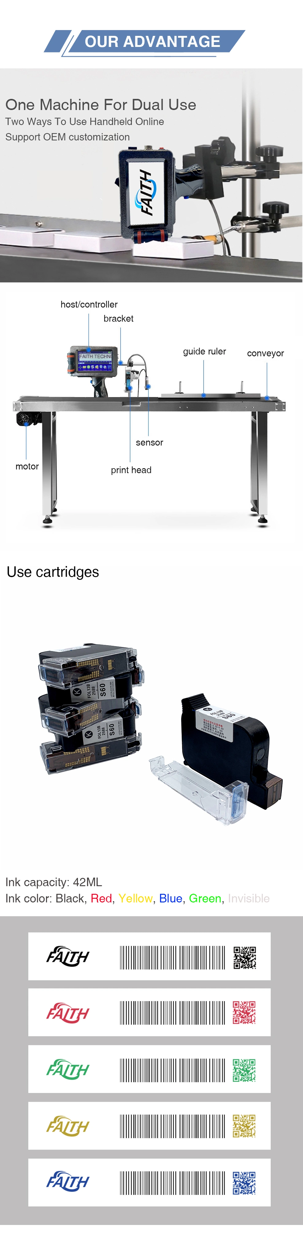 Faith 2021 New Product Fast Dry Ink Handheld Jet Printing Machine 22 Languages Expiry Date Label Mobile Handheld Thermal Inkjet Printer