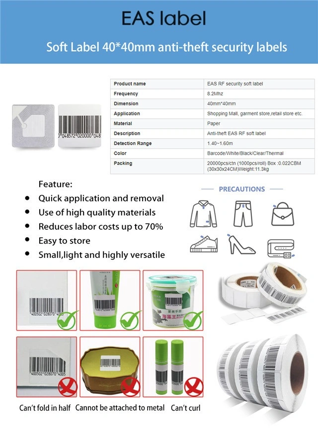 3X3cm, 3X4cm, 4X4cm Super Sensitive Retail Shop Adhesive Barcode EAS Soft Labels