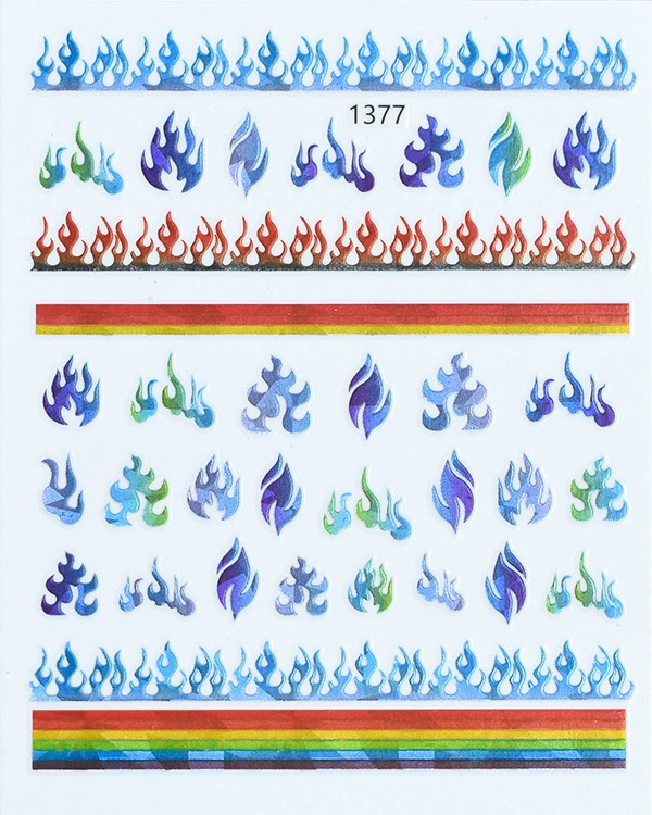 New Laser Nail Art Decals Colorful Flame Butterfly Flower Nail Stickers