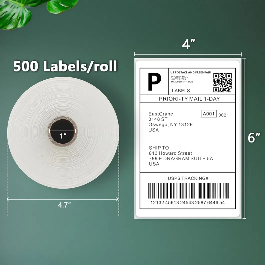 500PCS/Roll Packaging Labels 4 X 6 Direct Thermal Paper Waterproof and Anti-Scratch Labels for Shipping